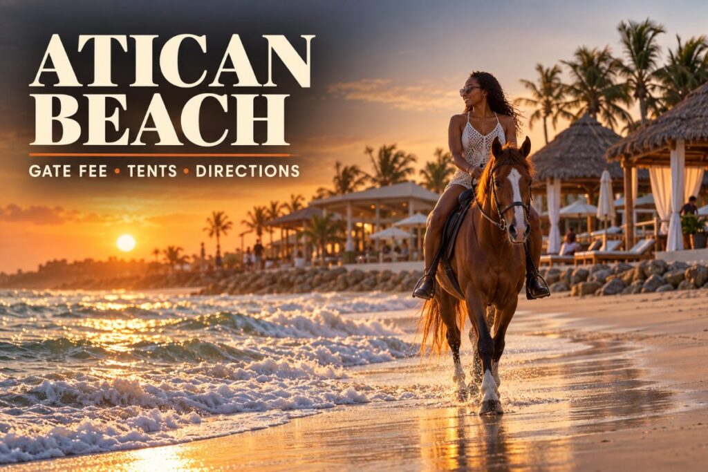 Horse rider on the shore at Atican Beach in Lekki at golden hour