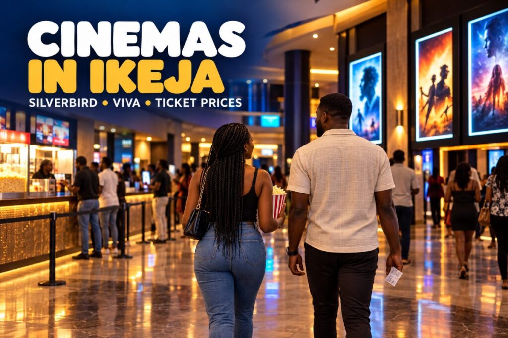 Moviegoers in a cinema foyer in Ikeja, Lagos