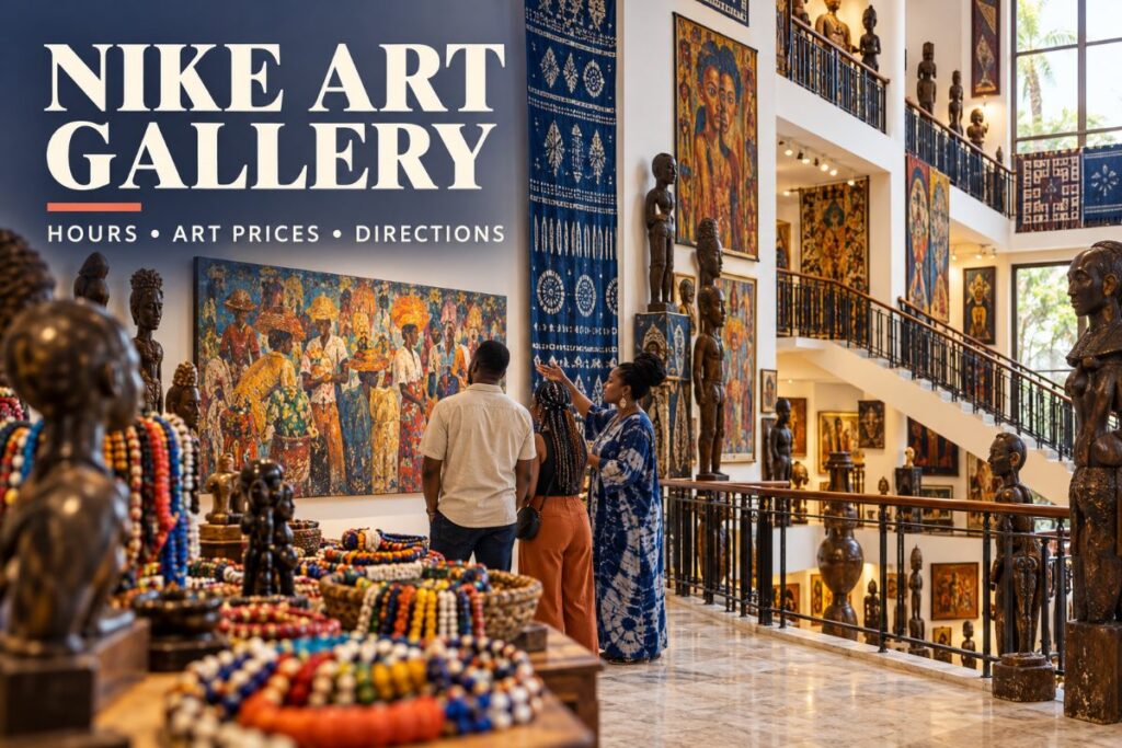 Paintings, adire cloth and sculptures filling the Nike Art Gallery in Lekki