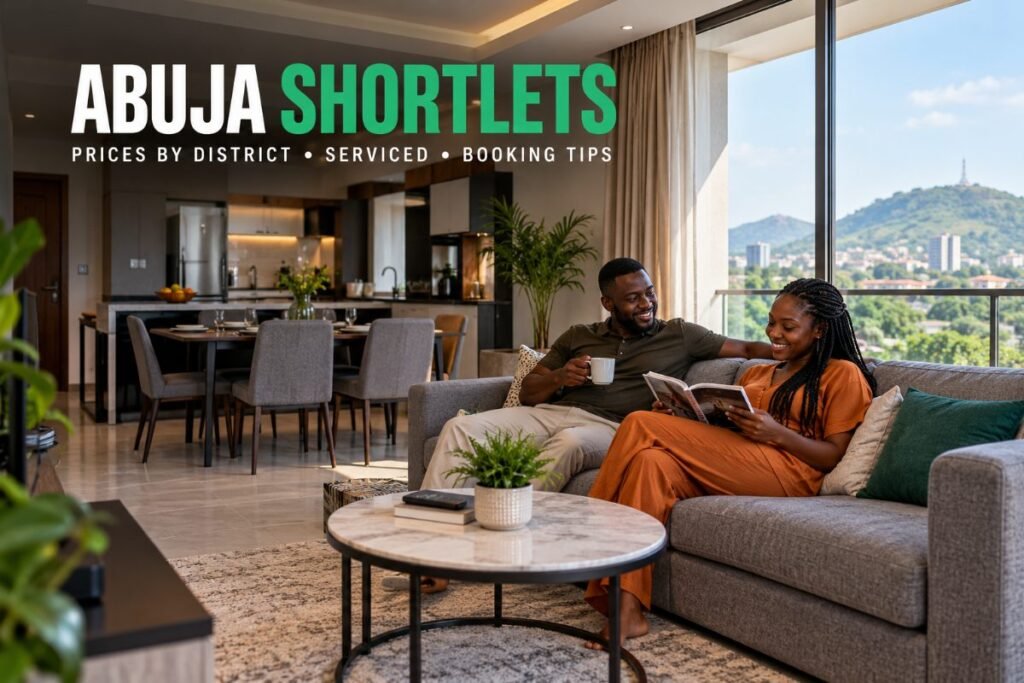 Modern furnished living room in a shortlet apartment in Abuja